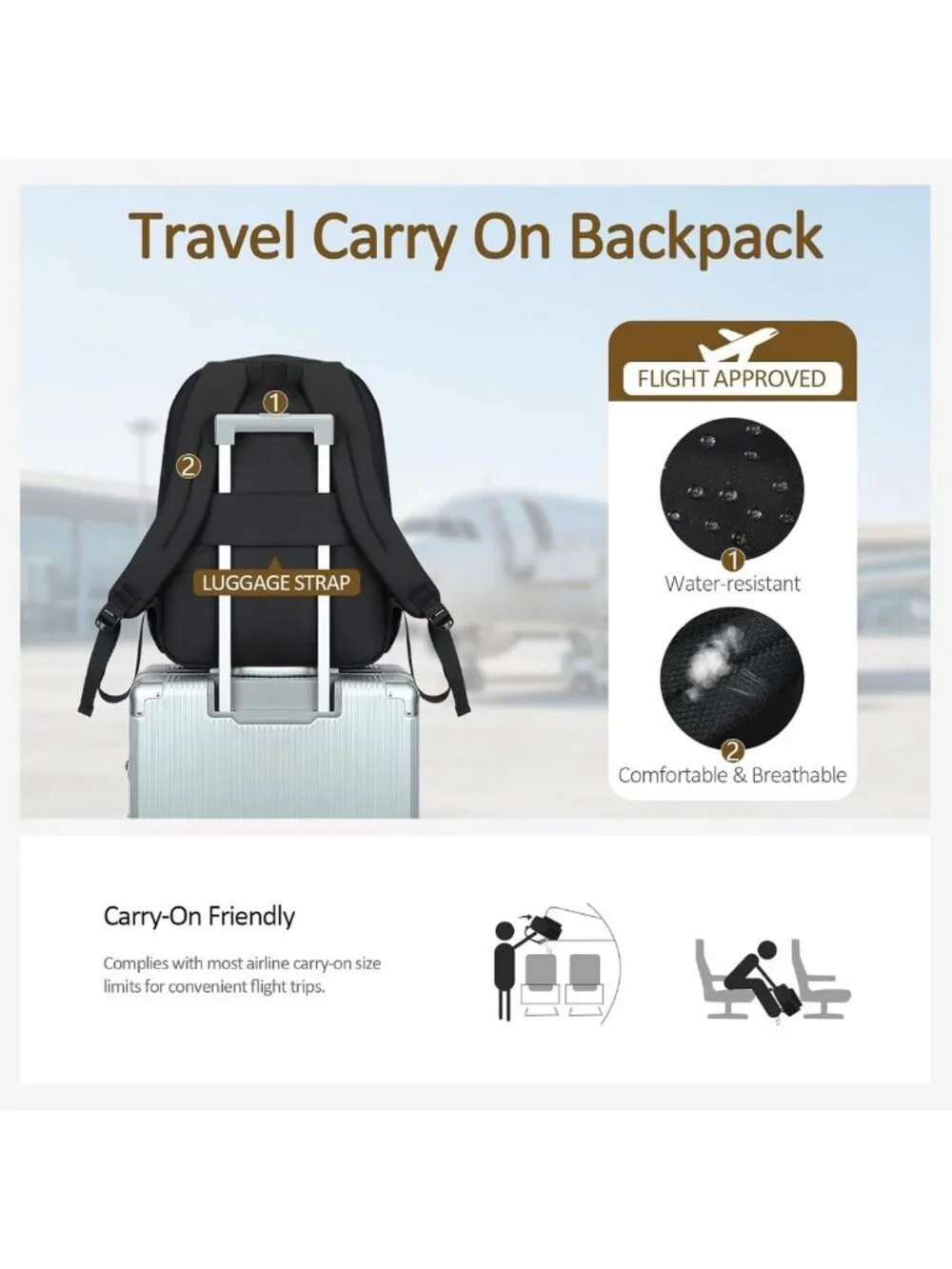 Water-Resistant Large Travel Backpack for Women & Men - Perfect for College